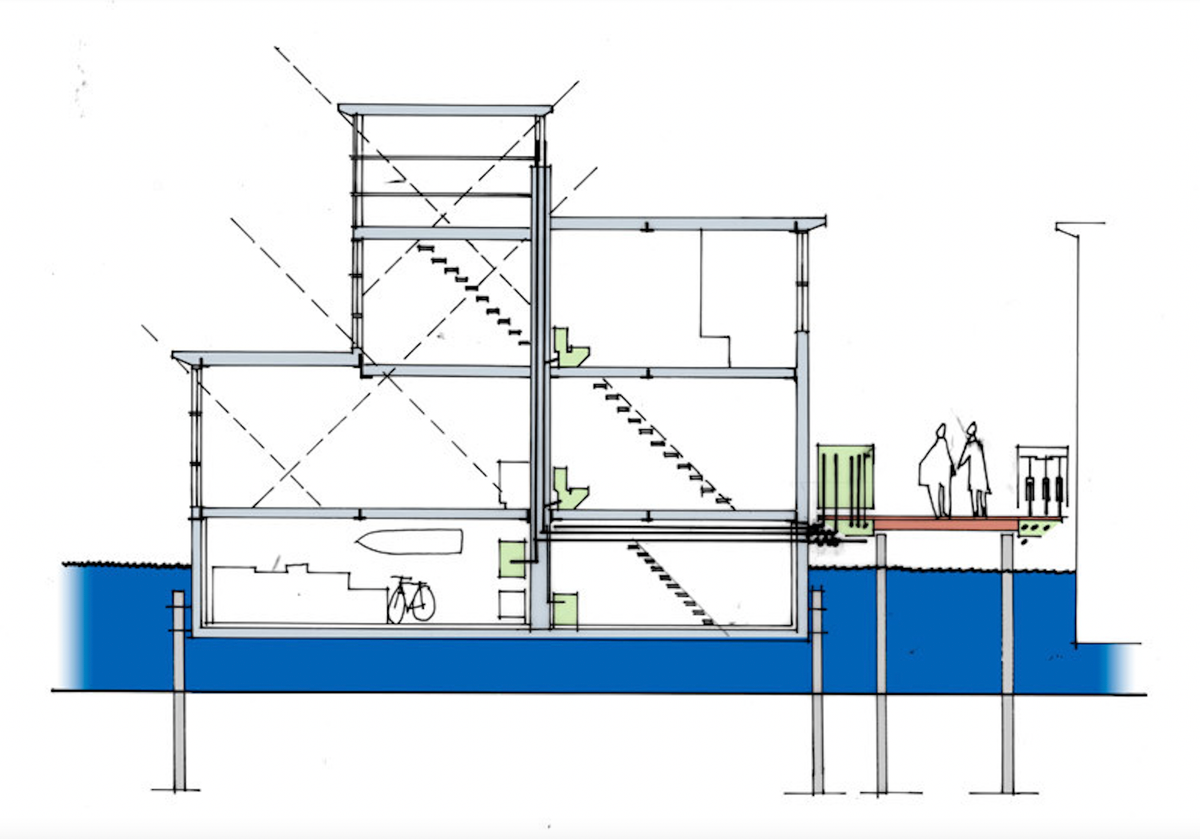 A cross-section of a floating house