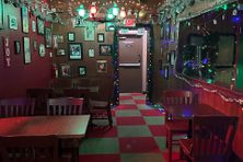 Christmas decor fills the interior of Lala's Little Nugget.