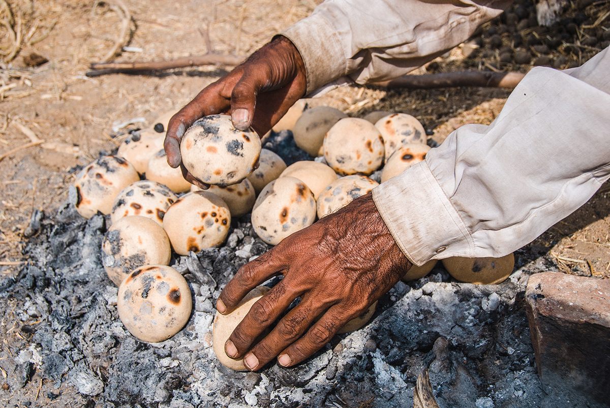 <em>Baati</em> is a traditional Rajasthani hard, unleavened biscuit-bread.