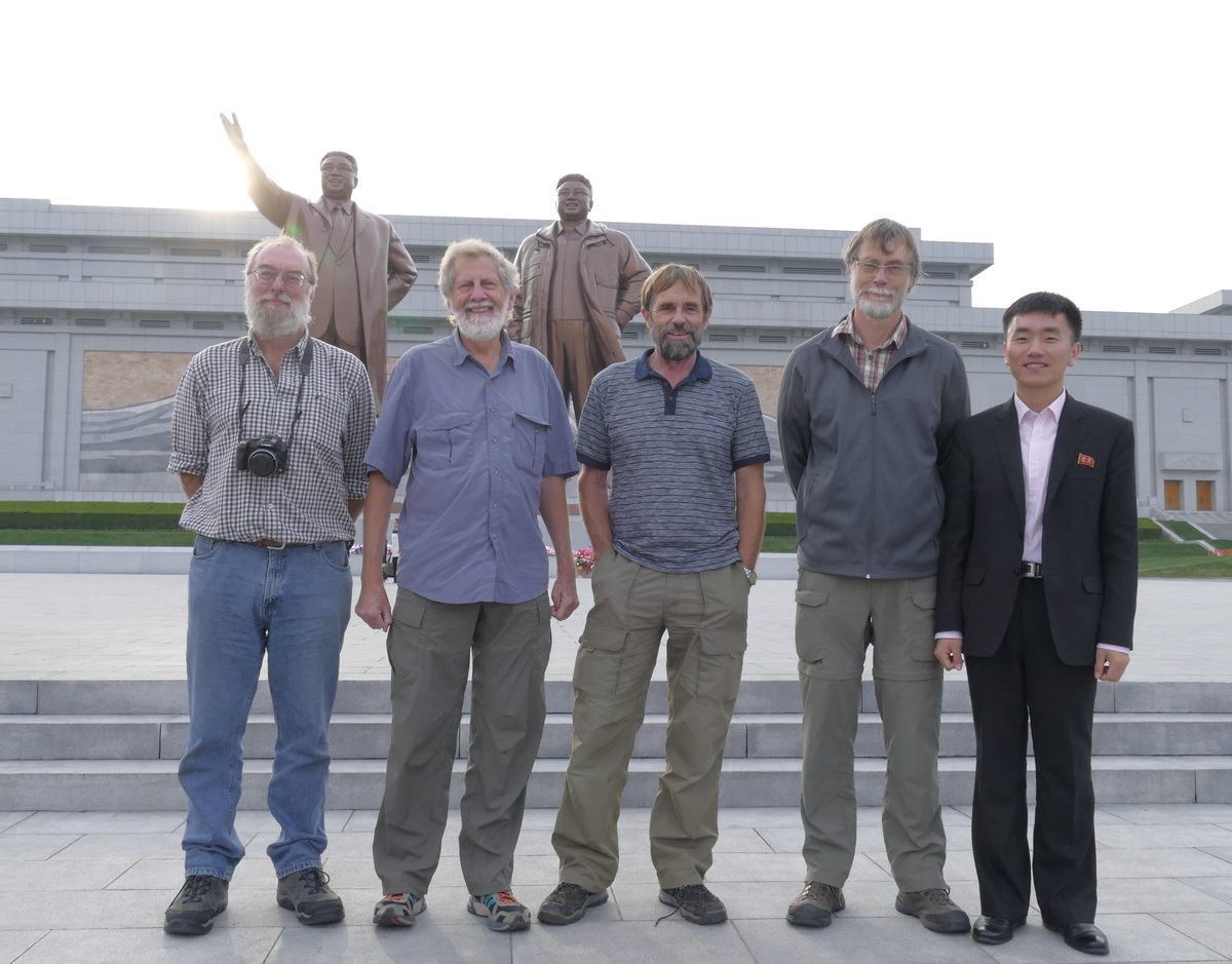 The 2016 survey team, David Melville, Bruce Postill, Adrian Riegen, Keith Woodley, and their minder, Ju Song I.