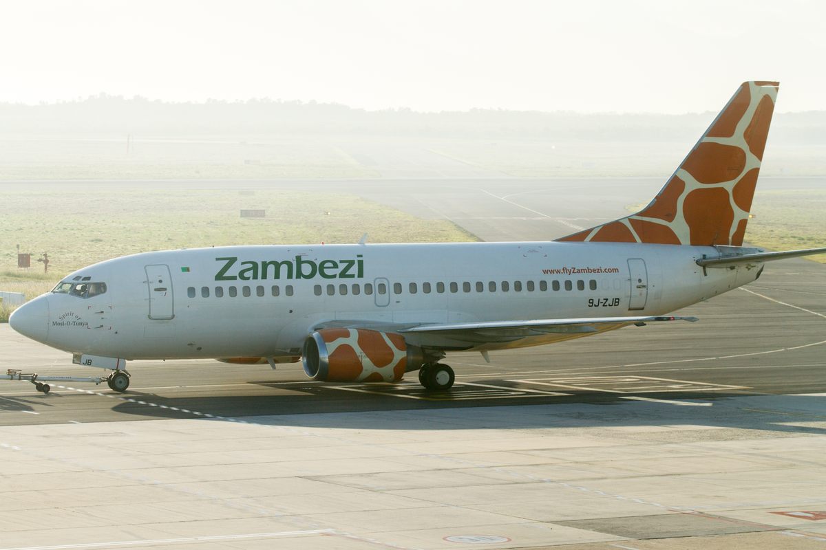 Jeremy Dwyer-Lindgren spotted Zambezi Airlines' distinctive giraffe print at Cape Town International Airport in South Africa.