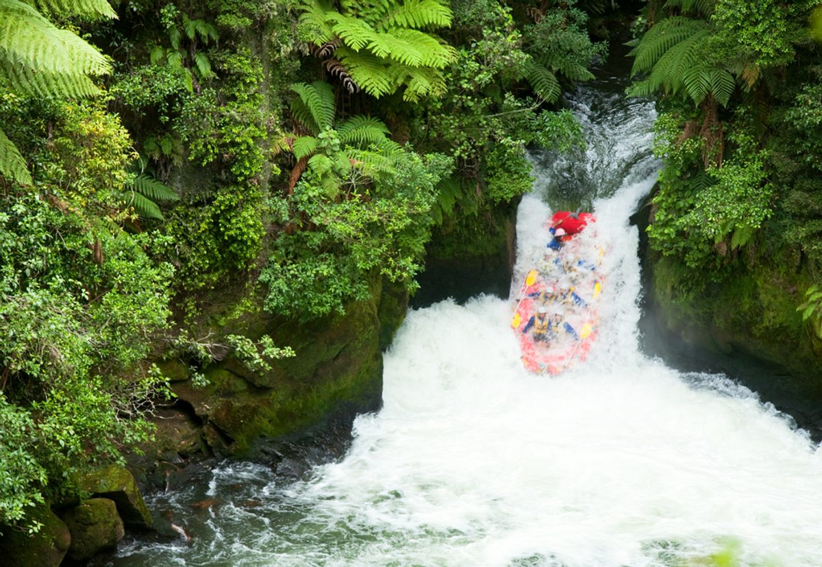 Whitewater rafting down the Kaituna River, New Zealand.