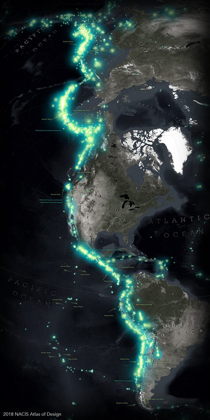 <em>Eastern Pacific Ring of Fire</em>, by John Nelson, showing the boundaries of the Earth’s tectonic plates.