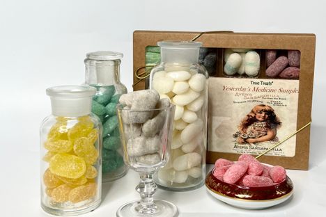 True Treats’ Yesterday’s Medicine sampler has healing sweets, each formed in a candy mold from the 1920's. 