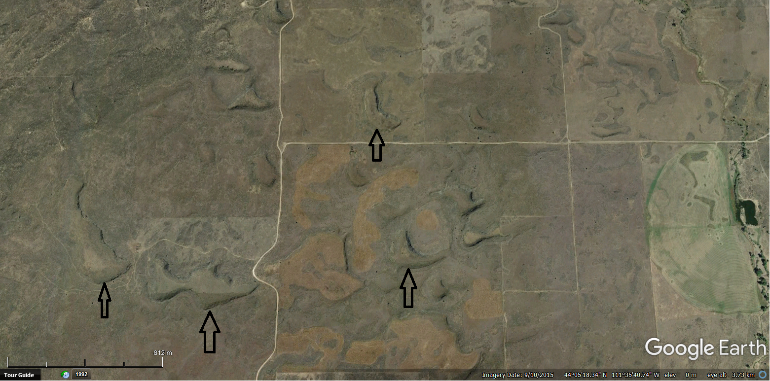 Ghost dunes in Idaho, with a telltale crescent shape.