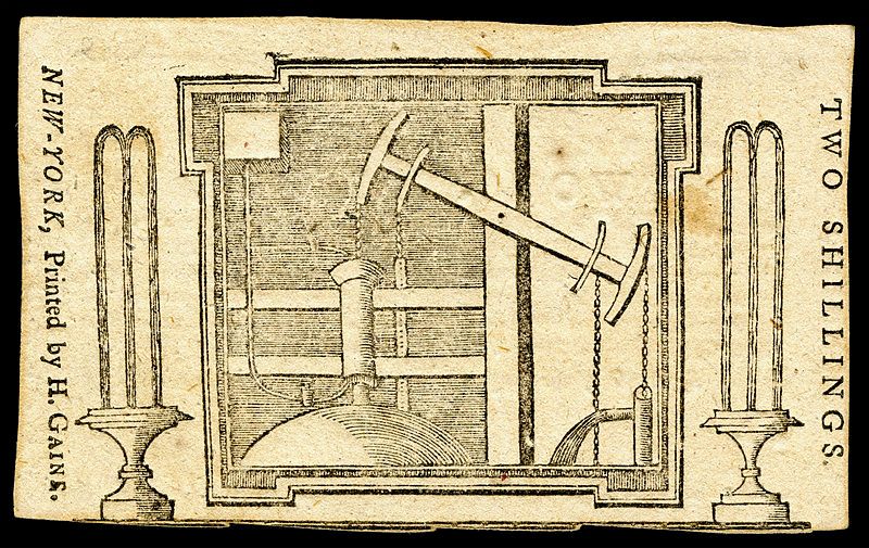 A two shilling note from colonial New York (back side)