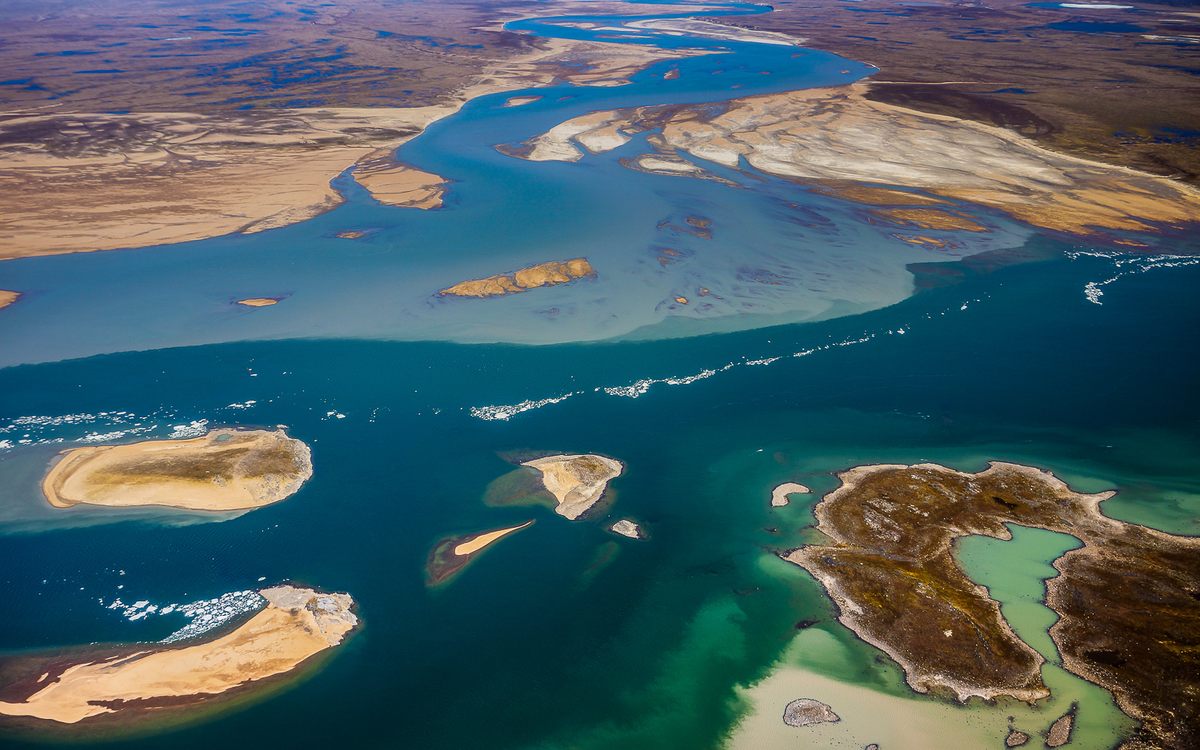 A researcher studying the geochemistry of rivers snapped this view of the confluence of the Back and Hayes Rivers from an airplane.