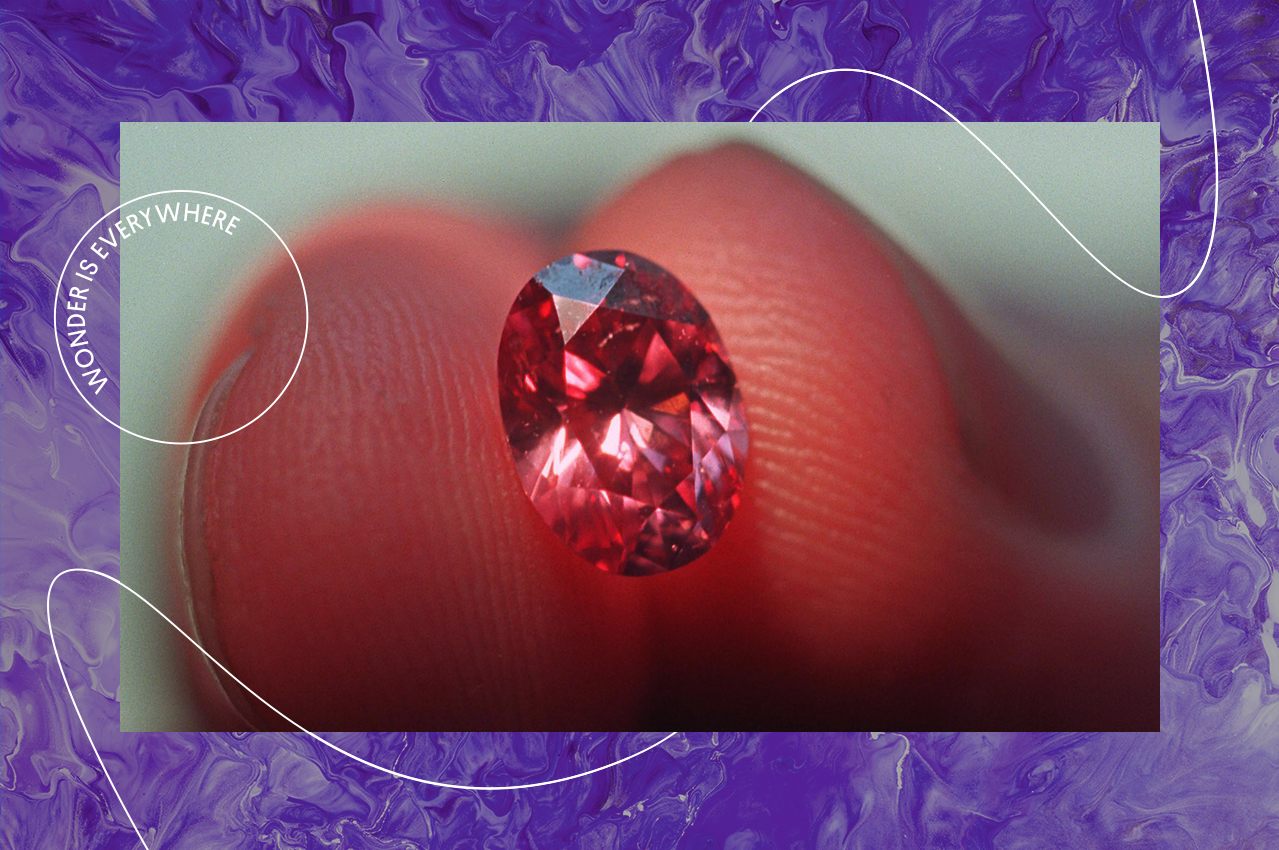An extremely rare purple-red diamond came from the Argyle volcano and mine in Western Australia, source of almost all of the world's pink diamonds. 