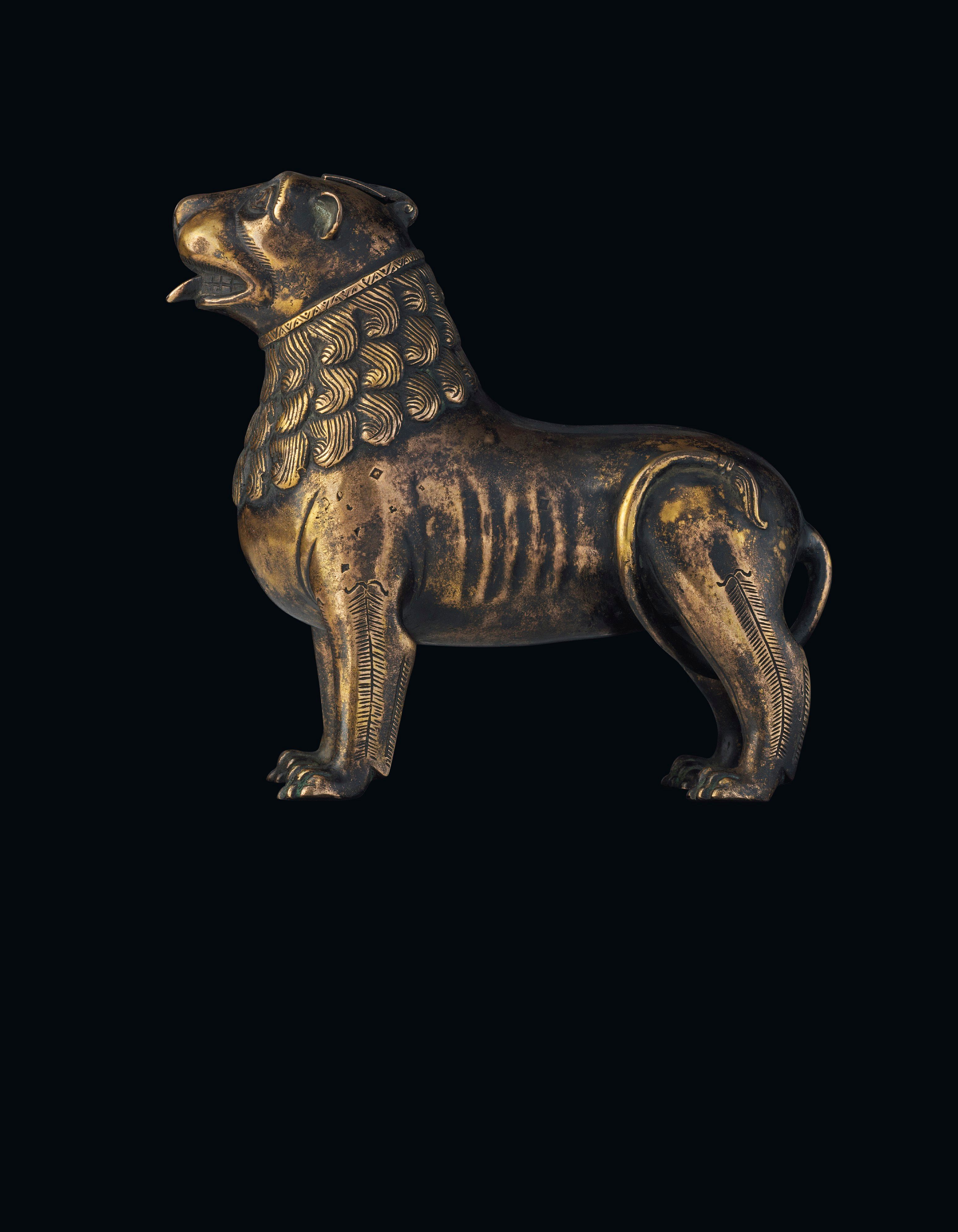 Lion Aquamanile, North German or Mosan, circa 1200, bronze, 15.3 cm. long
