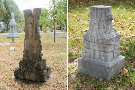 Tree-shaped tombstones in Miami City Cemetery. 