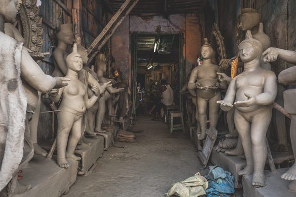 Statues drying in storage.