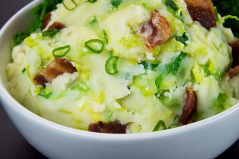 Colcannon with scallions and bacon.