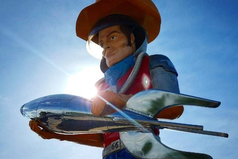 Buck Atom is a modern muffler man located in Tulsa, Oklahoma, created by Mark Cline.
