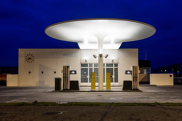 Arne Jacobsen's Skovshoved gas station, Copenhagen, Denmark.