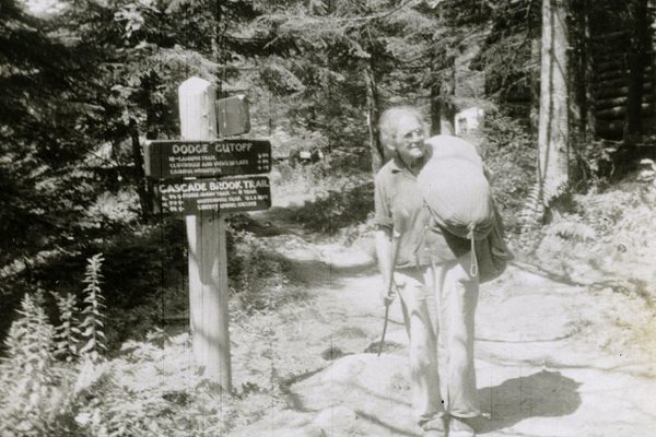Gatewood near Lonesome Lake in New Hampshire in 1957, during her second thru-hike of the Appalachian Trail.