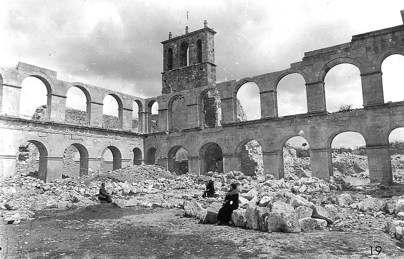 Dismantled cloister of the Monastery of Ovila 1930s