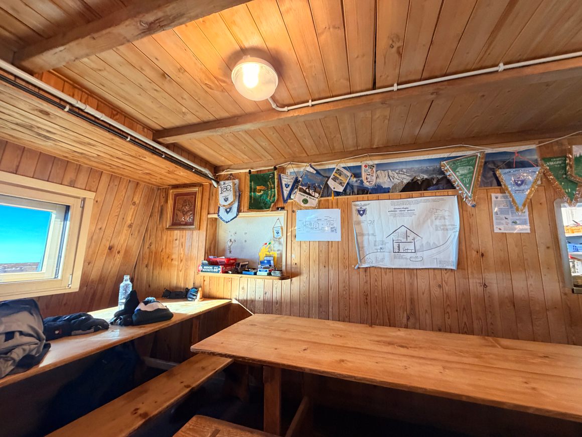 the inside of the mountain hut