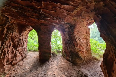 Looking out of the caves