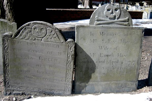 Typical Boston gravestones showing the winged death head