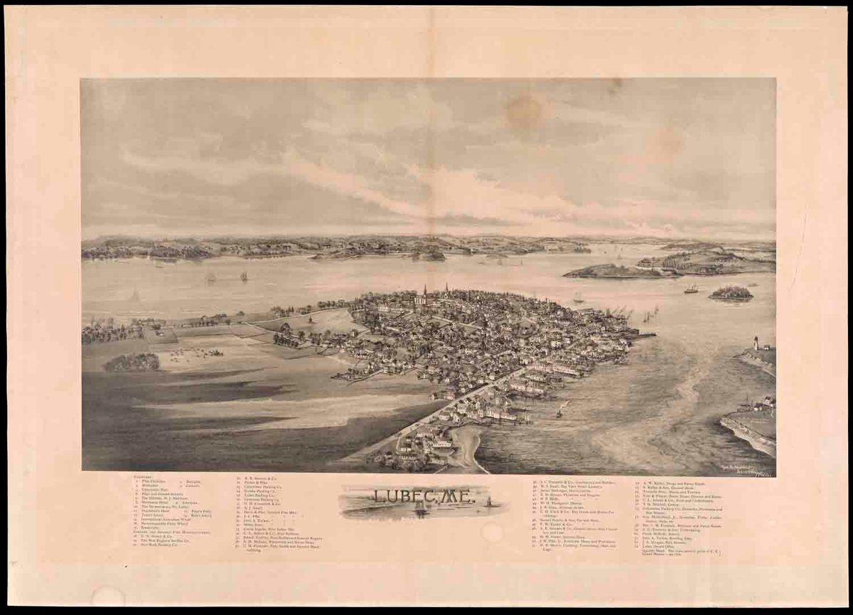 A balloon-style tourist map of Lubec, Maine.