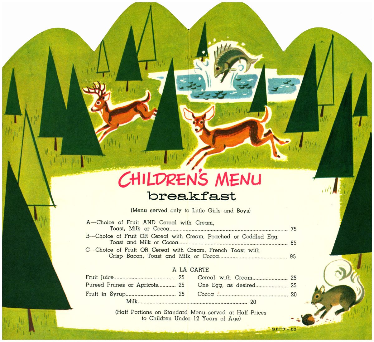 A charming children's menu from the Union Pacific Railroad Company.