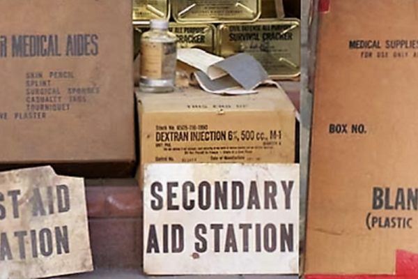 Some of the found medical supplies (including dextran) and blankets