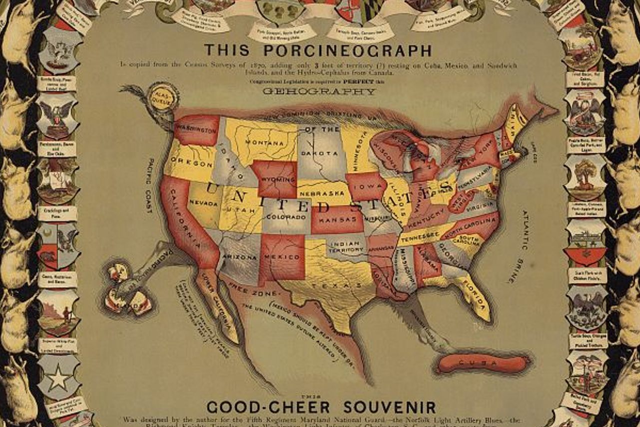 The Porcineograph: A pig-shaped map of the United States.