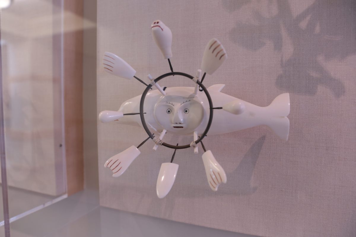 This ivory mask, made by artists of Nunivak Island, is displayed on the first floor of the ANMC.