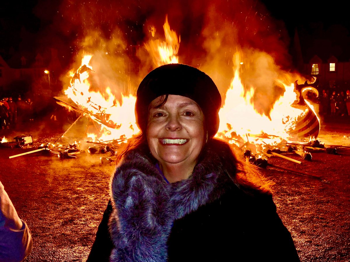 Historian Averil Shepherd at a recent Up Helly Aa fire festival.