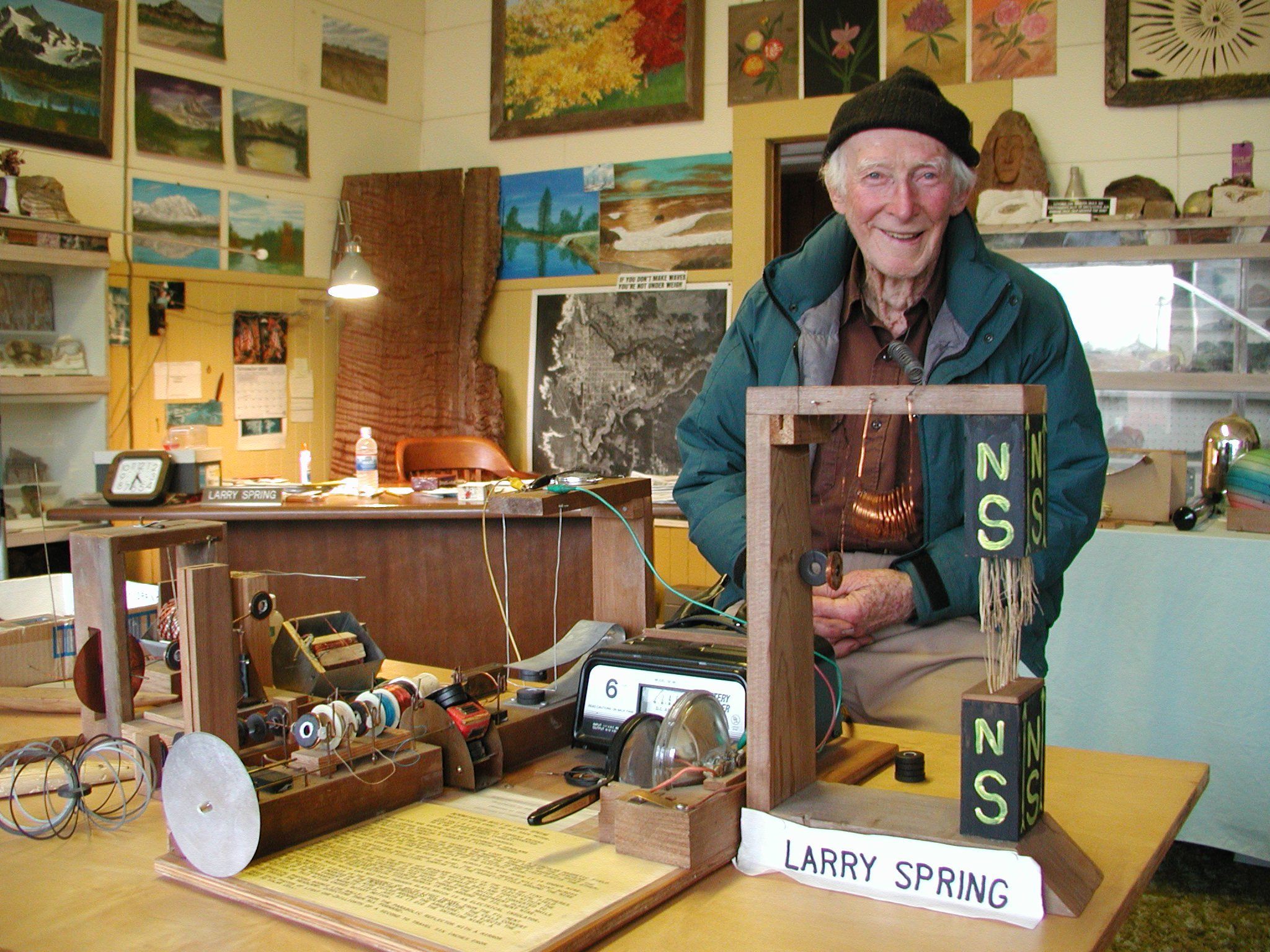 Larry Spring and some of his homemade instruments.