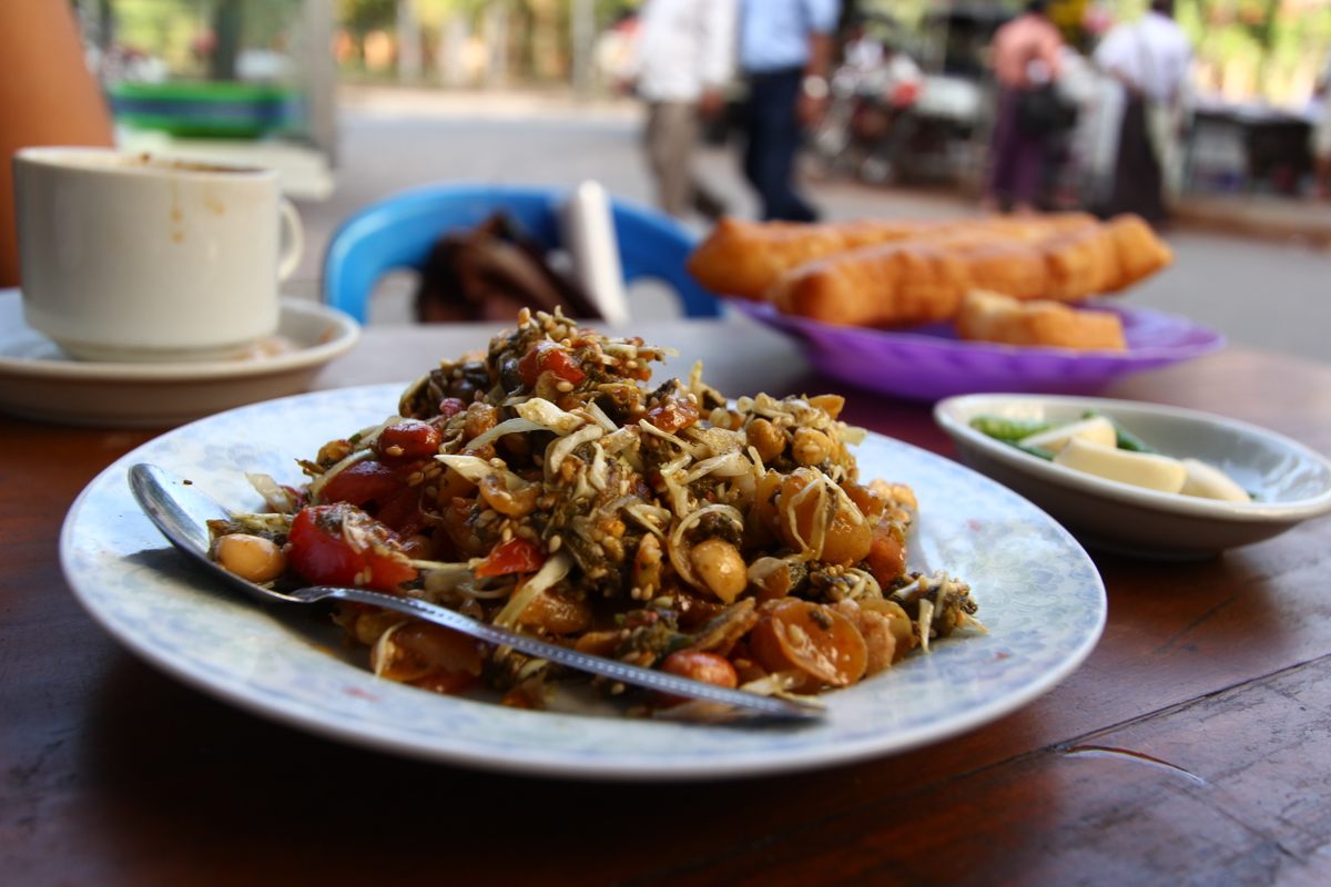 Tea leaf salad in Yangon, Myanmar.