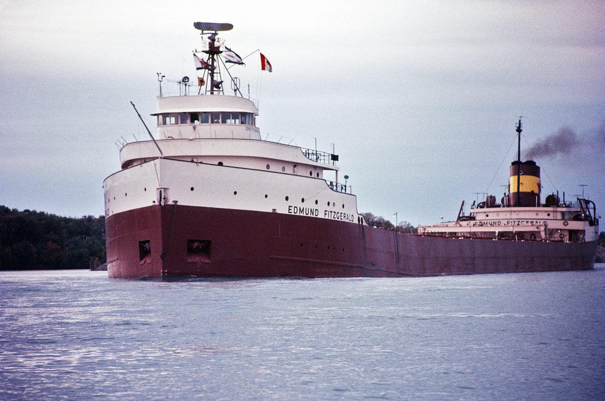 <em>Edmund Fitzgerald</em> in 1971, four years before it sank in Lake Superior during a storm, possibly overwhelmed by the unpredictable lake's "Three Sisters" rogue waves phenomenon. The entire crew of 29 was lost. 