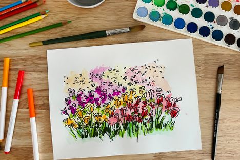 Original artwork depicting the The Flower Fields in Carlsbad, CA.  