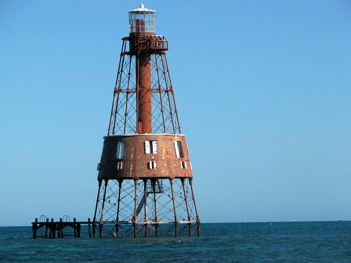 The Carysfort Reef lighthouse sits about six nautical miles from the nearest land, North Key Largo.