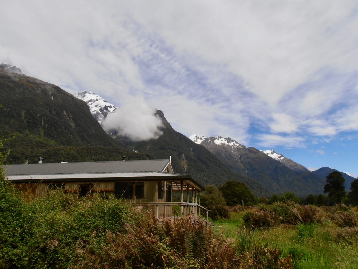 Like most official tracks in New Zealand, Hollyford features huts, such as this one at Hidden Falls, that allow hikers to rest and escape the worst of the sand flies.