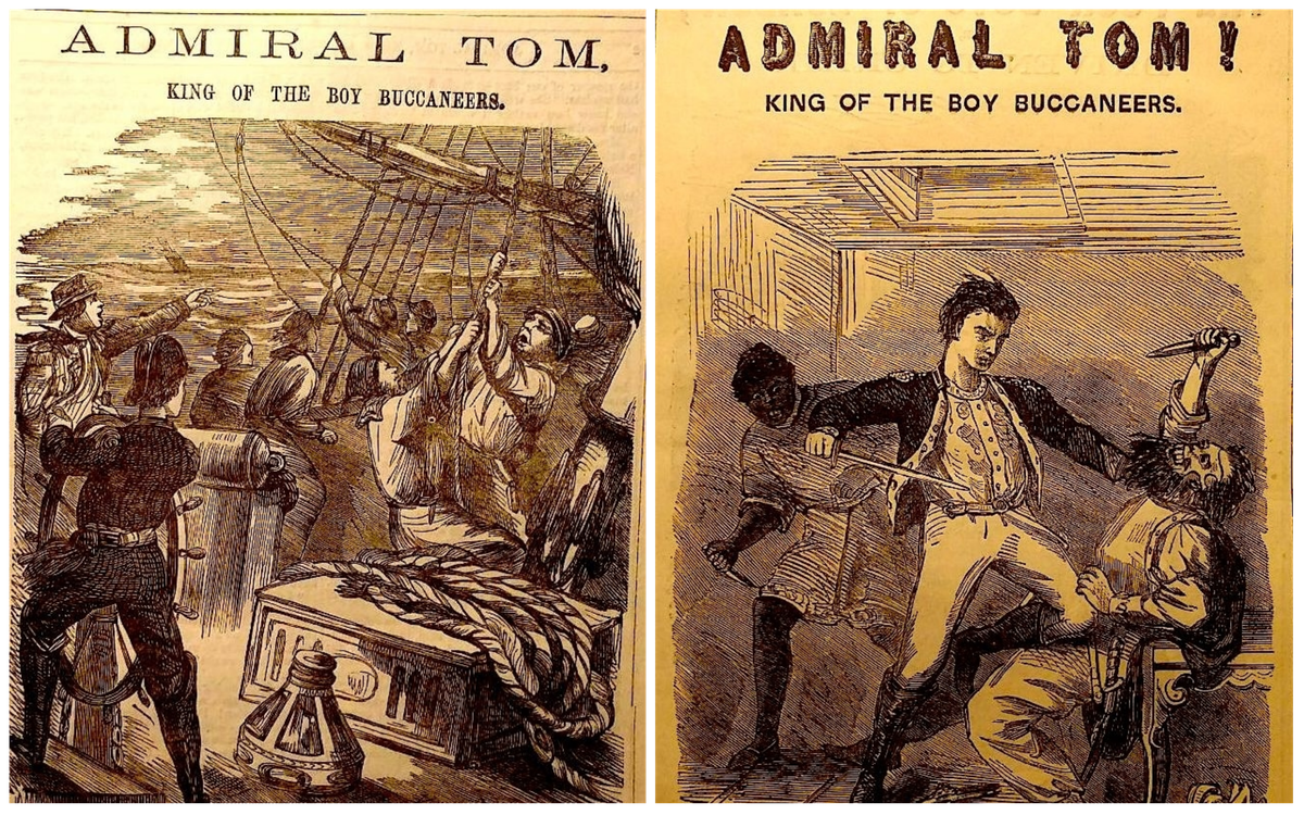 Admiral Tom, King of the Boy Buccaneers, was a popular penny fiction character who, like Jack Harkaway, was a devious, adventurous boy.