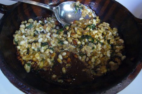 Escamoles, i.e. velvety tree ant eggs, pan-fried in butter.