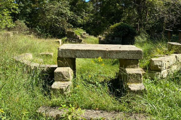 The ruins of Thornhill, built in the shape of a Maltese Cross. It was three stories tall.