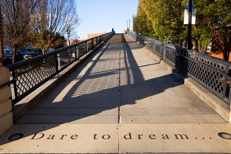 The words “Dare to dream” are engraved on the Salem Avenue entrance of Roanoke's last steel truss bridge.