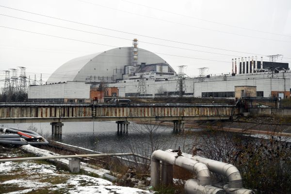 The "sarcophagus" covering the fourth block of the Chernobyl Nuclear Power Plant, 2018. 