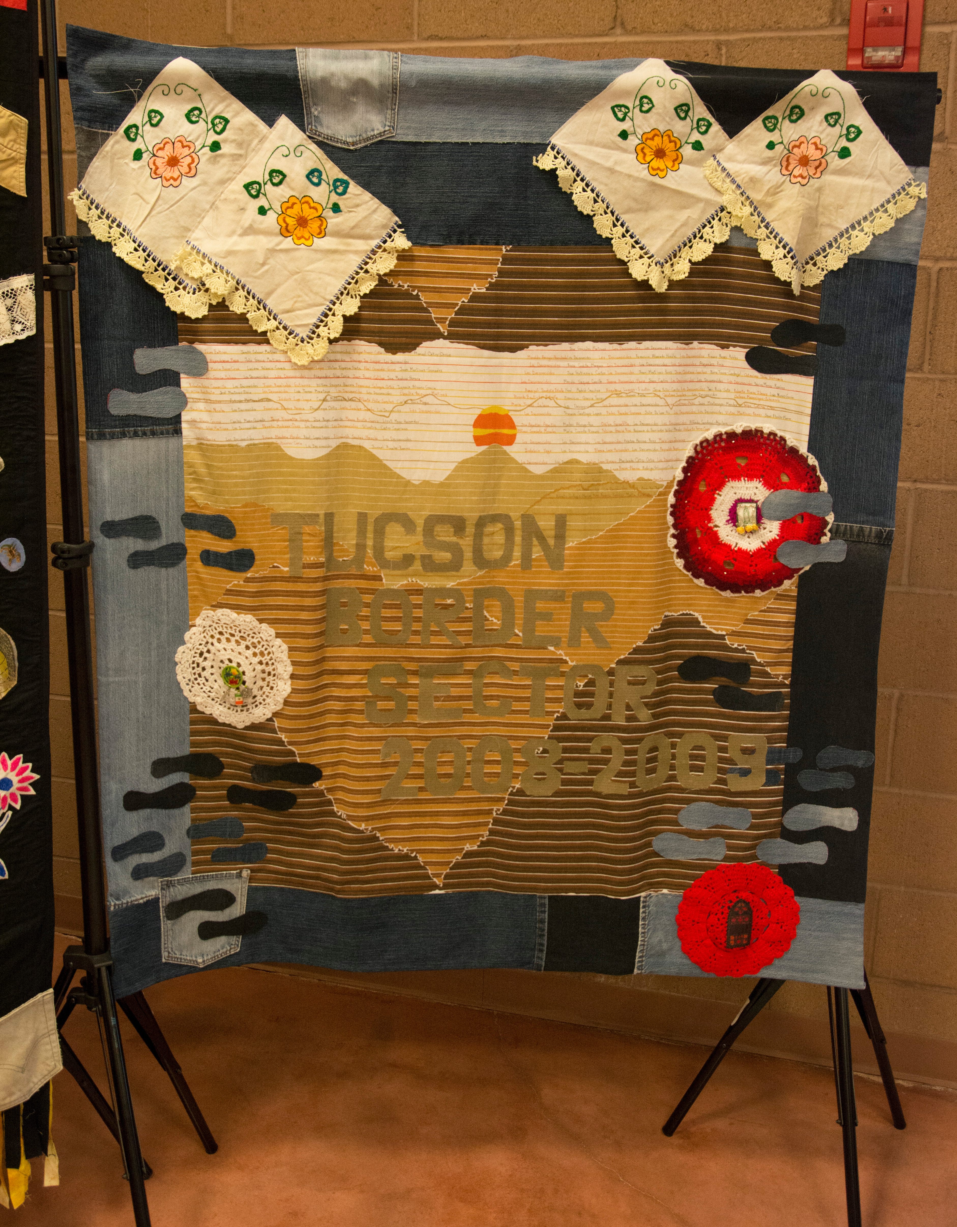 A quilt from the Migrant Quilt Project is displayed at a church in Oro Valley, Arizona.