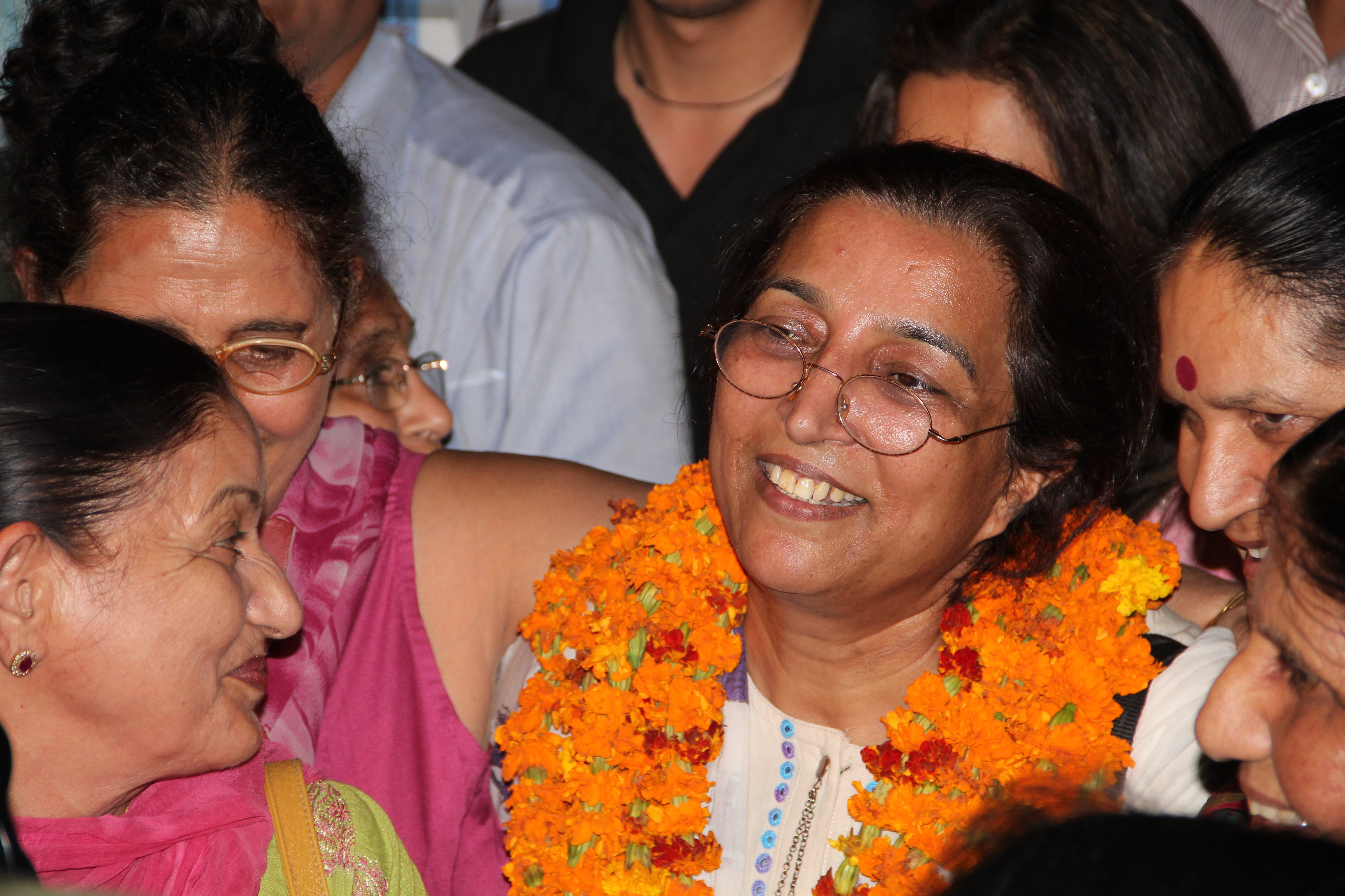 Activist Diep Saeeda is welcomed to India in 2011.
