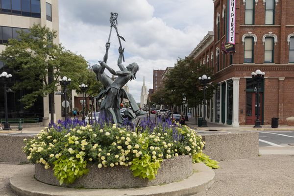 The Lacrosse Players, by Elmer P. Petersen, was dedicated in 1981.