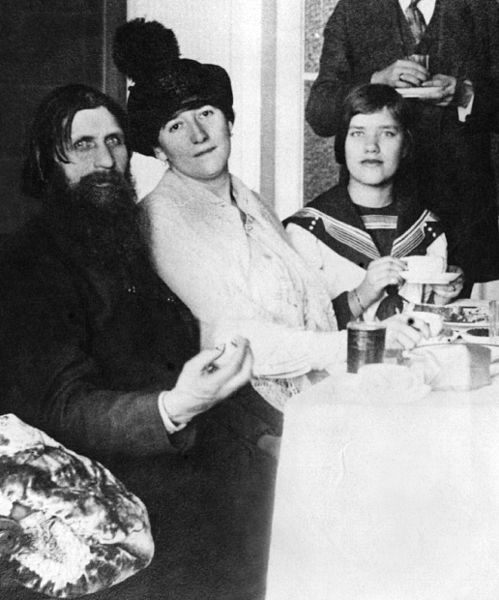 Rasputin with his wife and his daughter Matryona (Maria), far right, in 1911