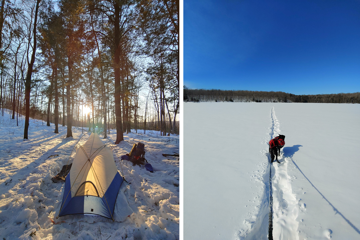 Ford and Diggins camped most nights along the trail (left), while Diggins often led the way on the trail (right).