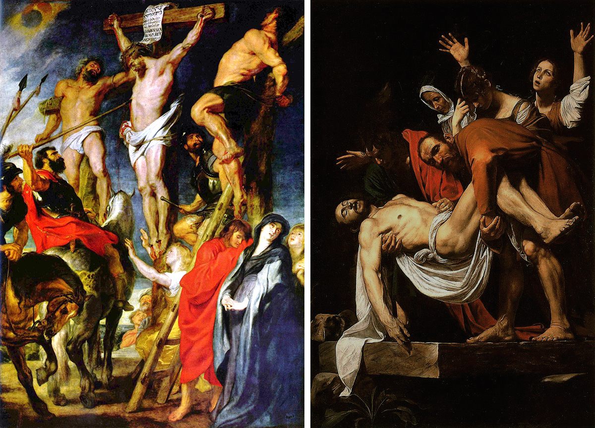 The original versions of Peter Paul Rubens's <em>Christ on the Cross</em> and Caravaggio's <em>The Entombment of Christ</em> (in Antwerp and the Vatican, respectively). Both are listed among the works in the Musée des Copies. 