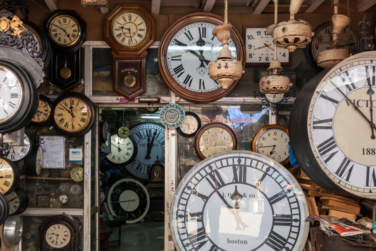 A clock shop in Chor Bazaar in Mumbai. 