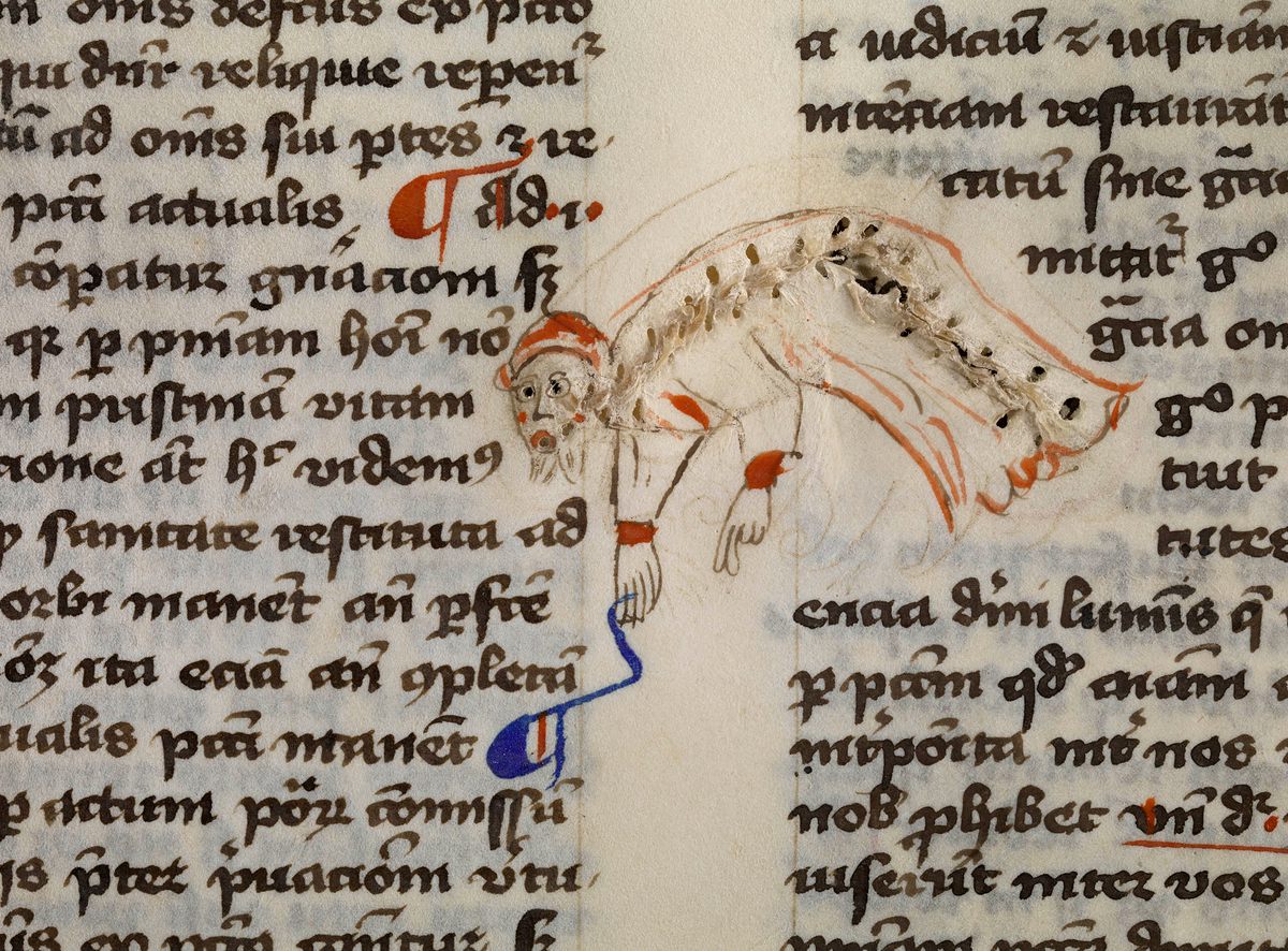 A plain-colored stitch incorporated into a drawing.