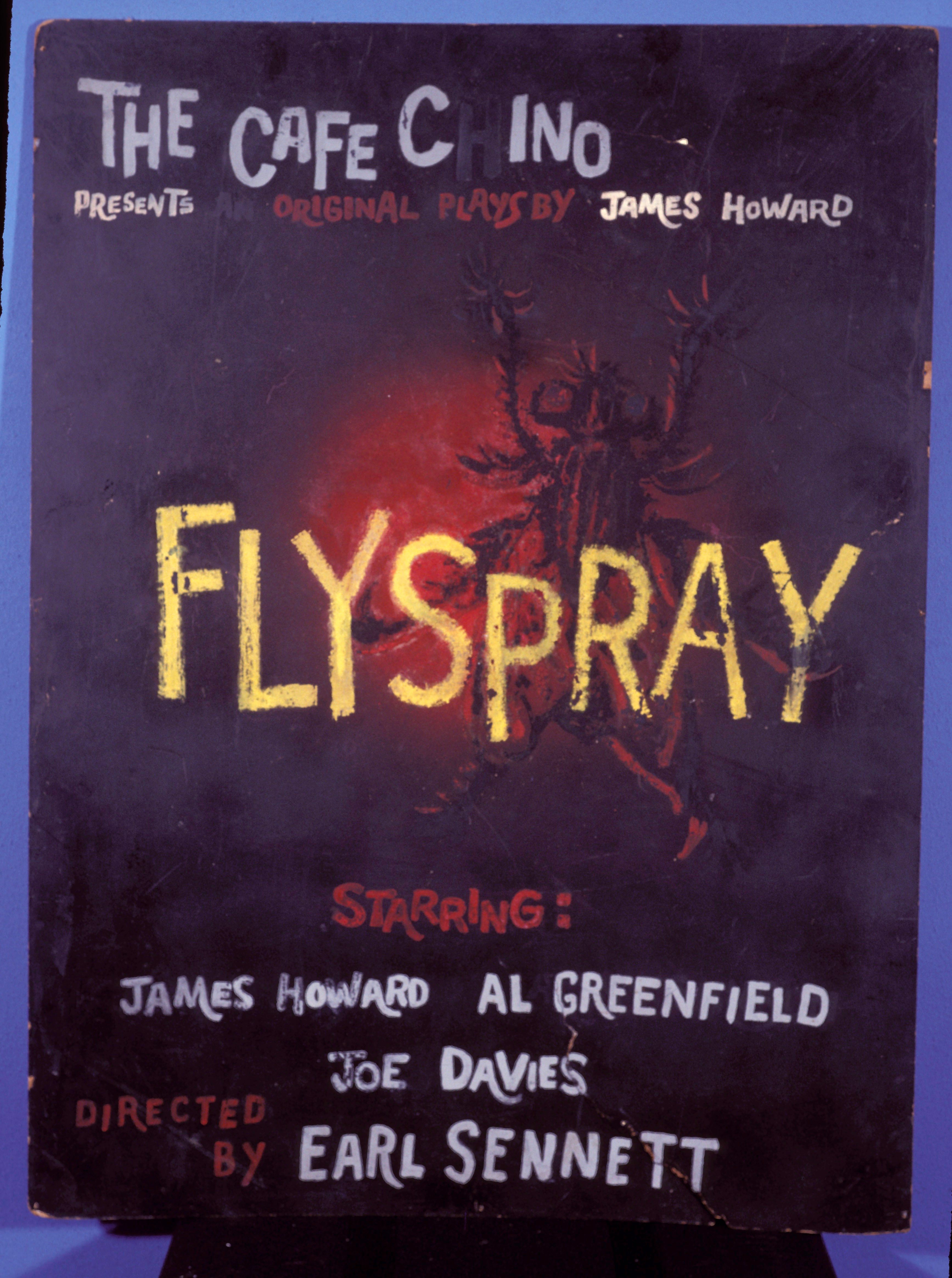 James Howard's <em>Flyspray</em>, in 1960, is widely known as the first original production to be put on at the Caffe Cino, here misspelled. 