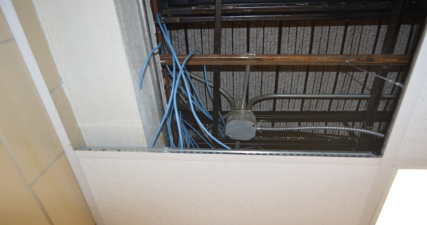 The spot in the ceiling where the computers were found.